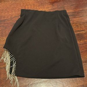 Diamond studded hanging cutout black skirt